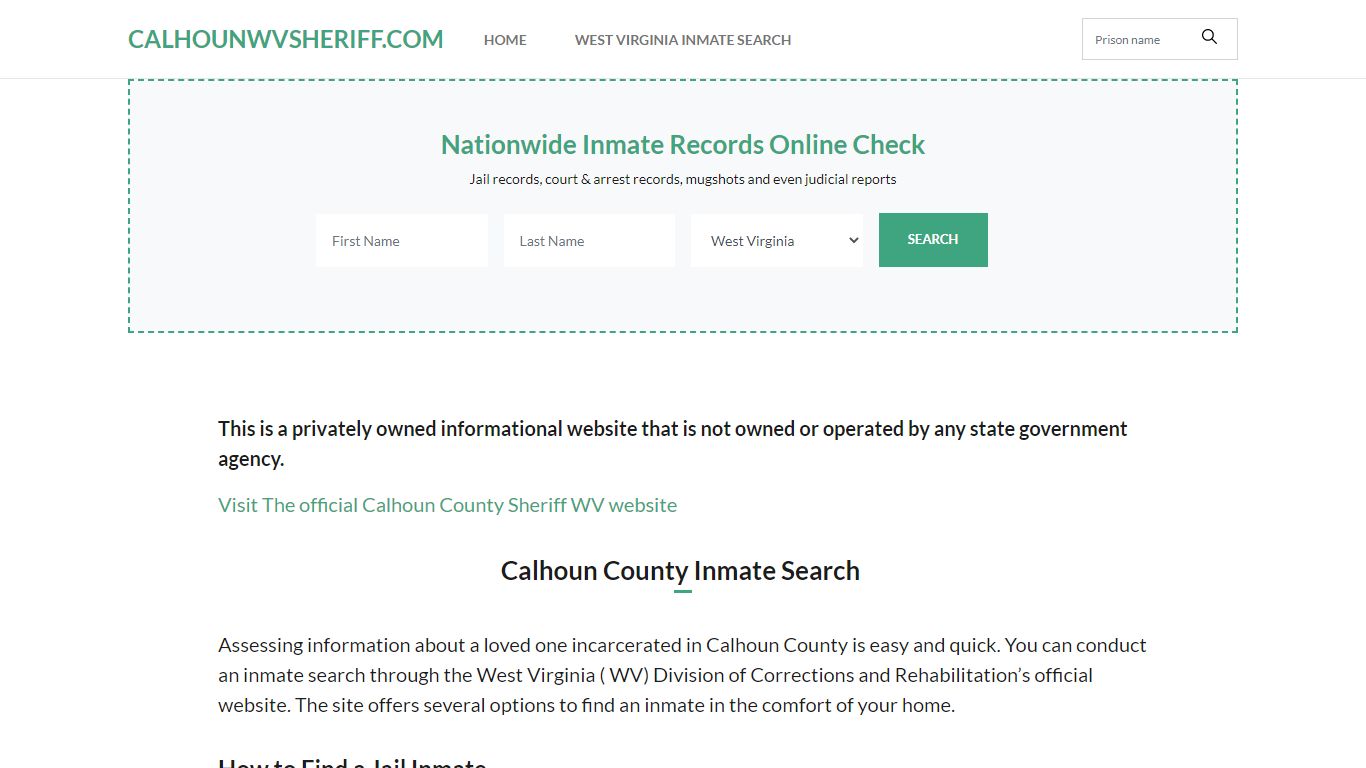 Calhoun County WV Jail Inmate Search, Sheriff's Department