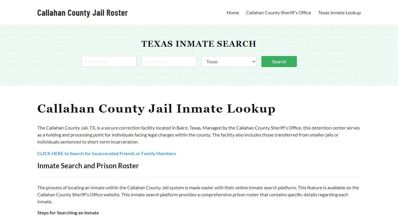 Callahan County Jail Roster Lookup, TX, Inmate Search
