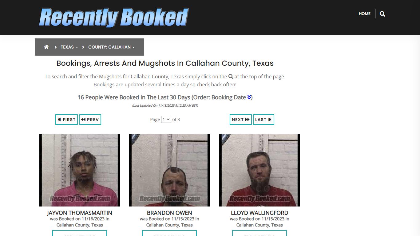 Recent bookings, Arrests, Mugshots in Callahan County, Texas