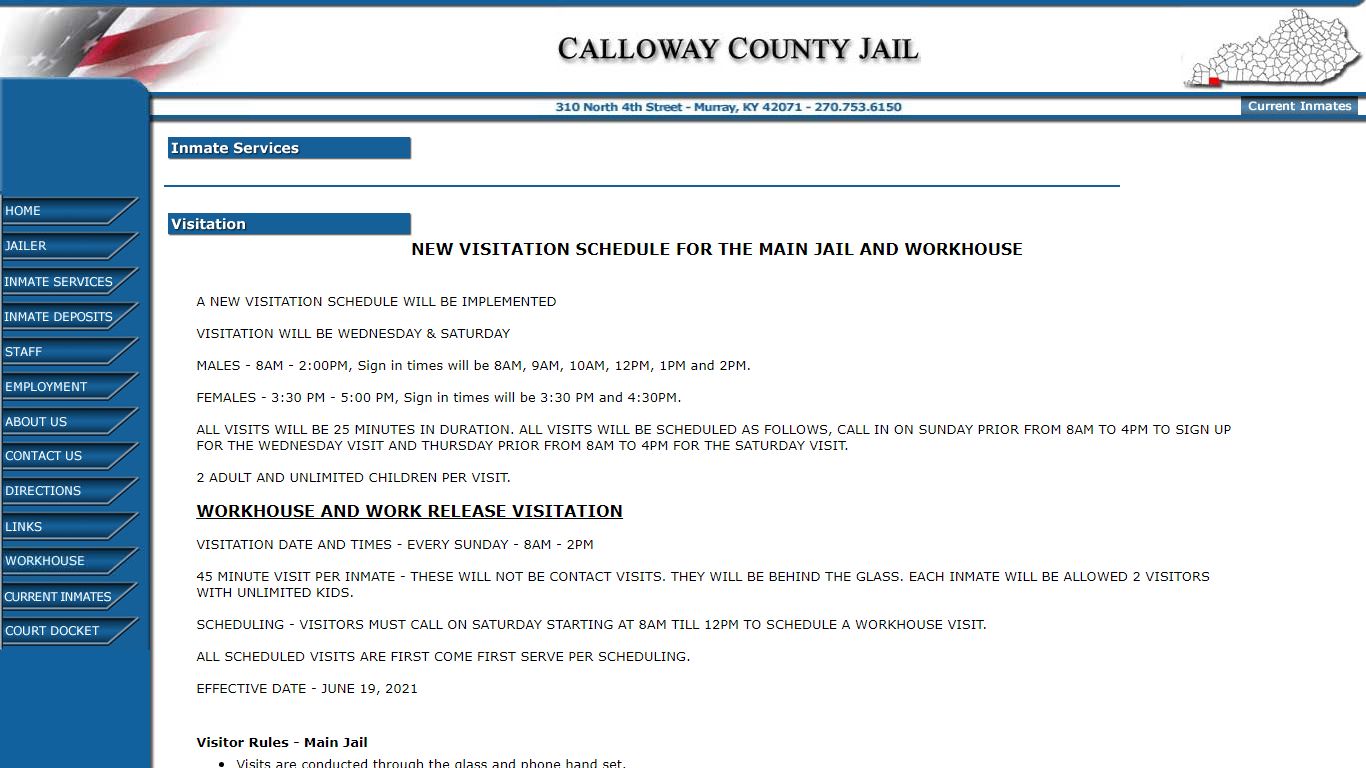Calloway County Jail - Inmate Services