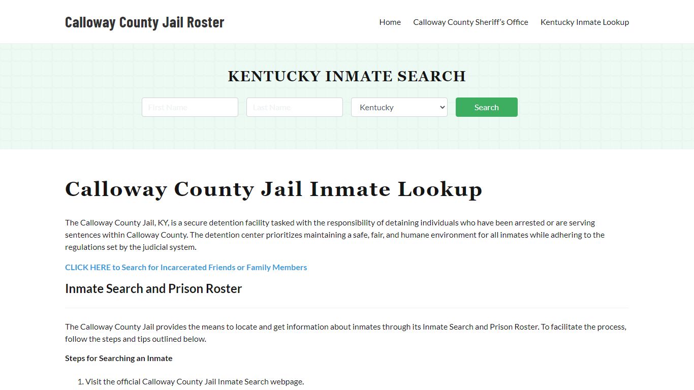 Calloway County Jail Roster Lookup, KY, Inmate Search