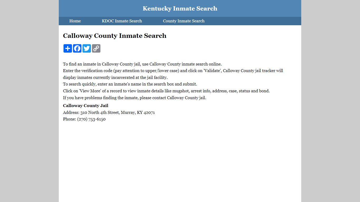Calloway County Inmate Search