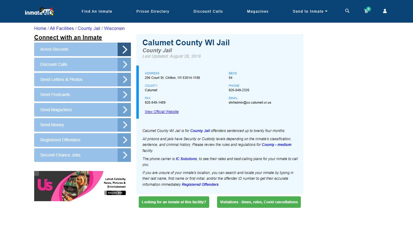 Calumet County WI Jail - Inmate Locator - Chilton, WI