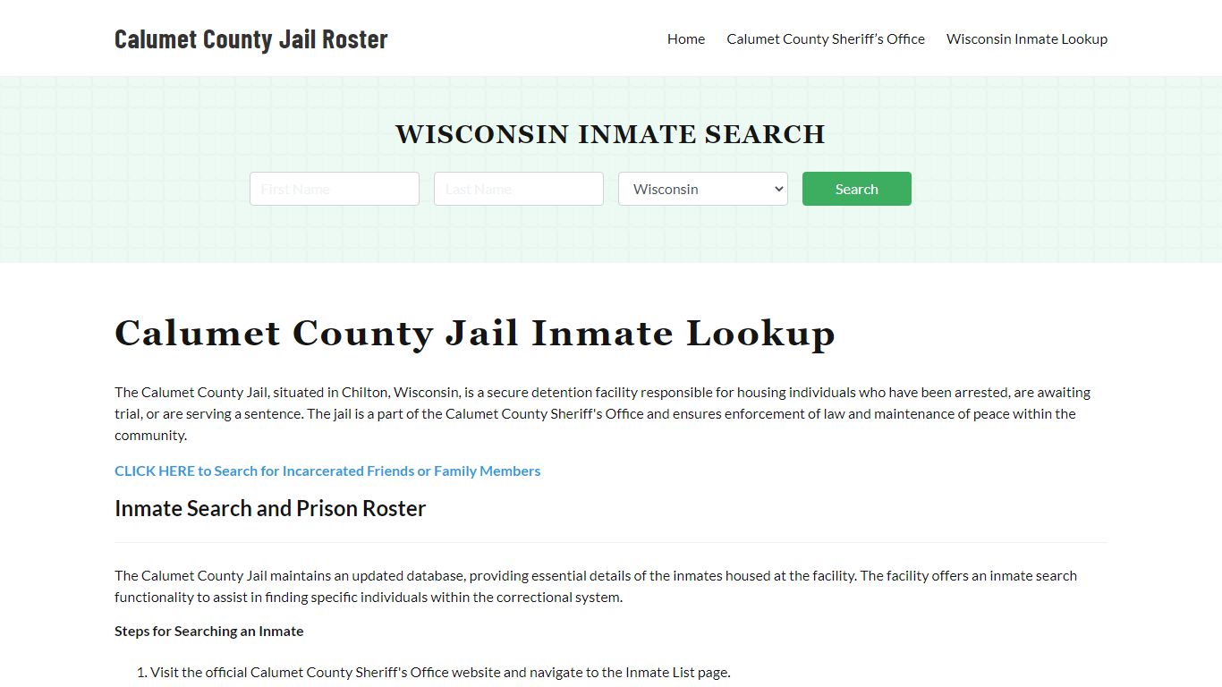 Calumet County Jail Roster Lookup, WI, Inmate Search
