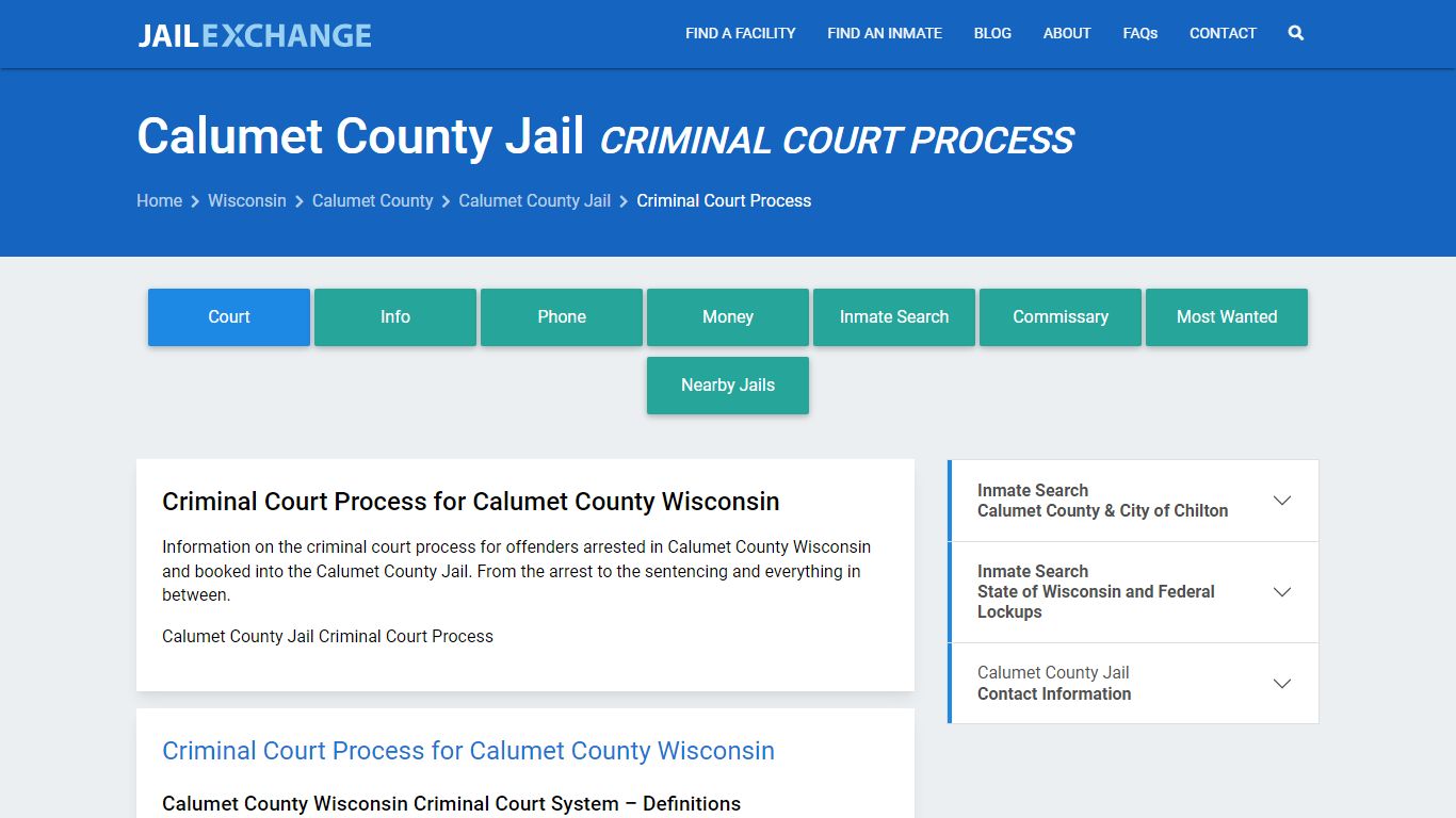 Calumet County Jail Criminal Court Process - Jail Exchange