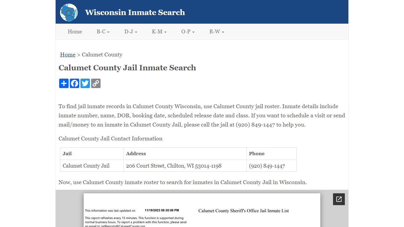 Calumet County Jail Inmate Search
