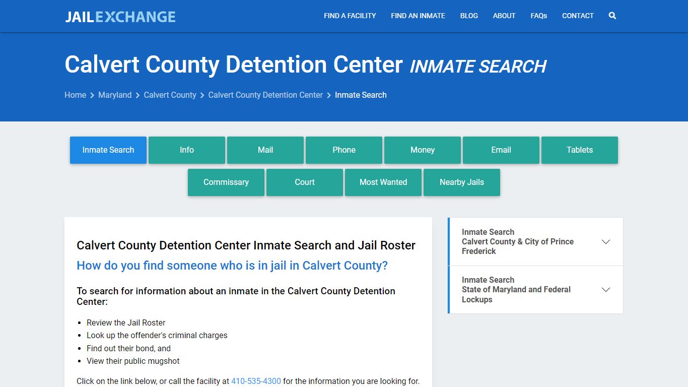 Calvert County Detention Center Inmate Search - Jail Exchange