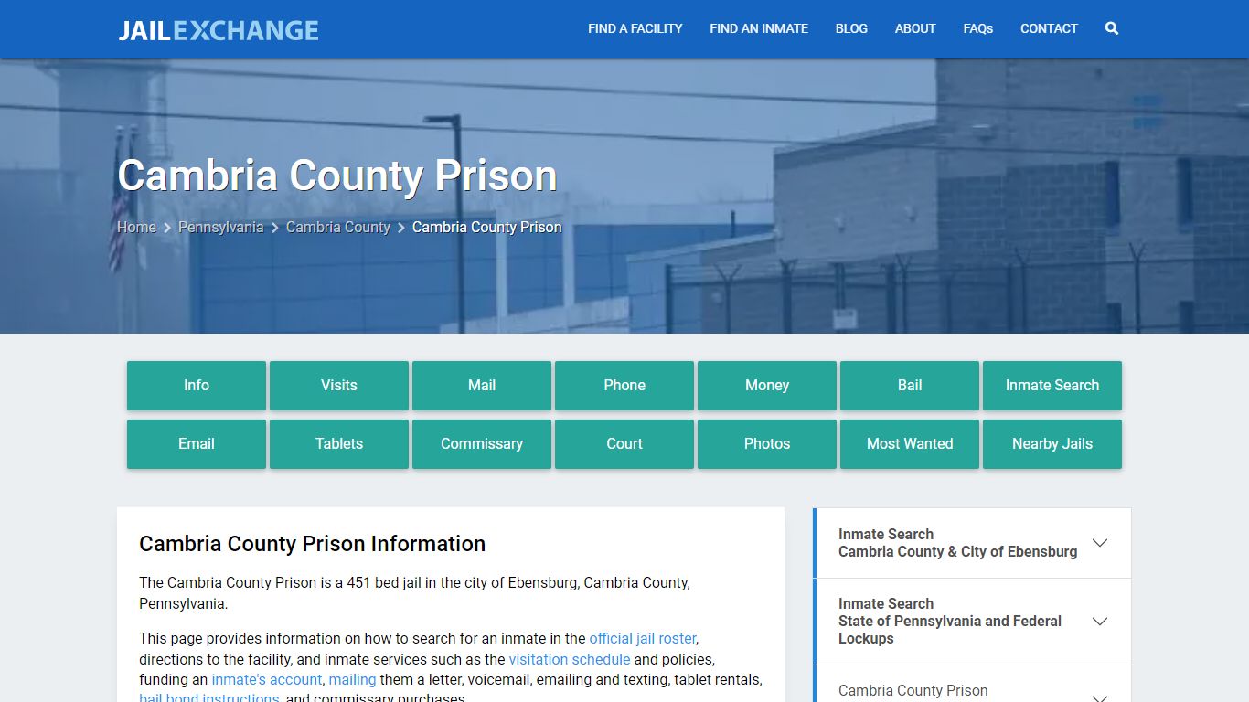 Cambria County Prison, PA Inmate Search, Information - Jail Exchange