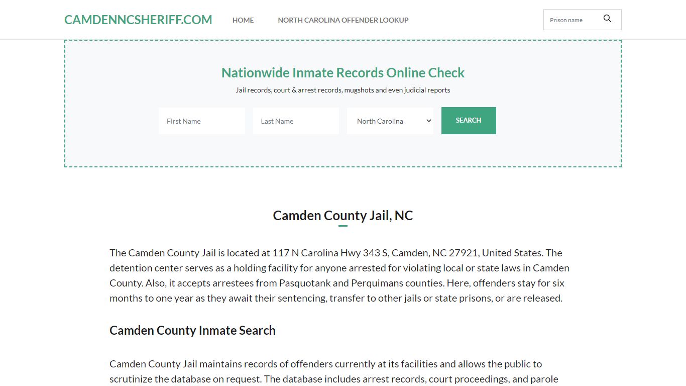 About Camden County Jail, NC, Sheriff's Office