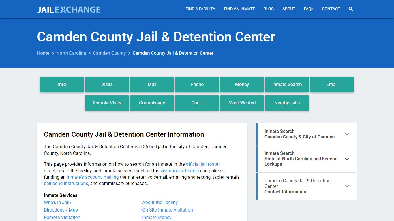 Camden County Jail & Detention Center, NC Inmate Search, Information