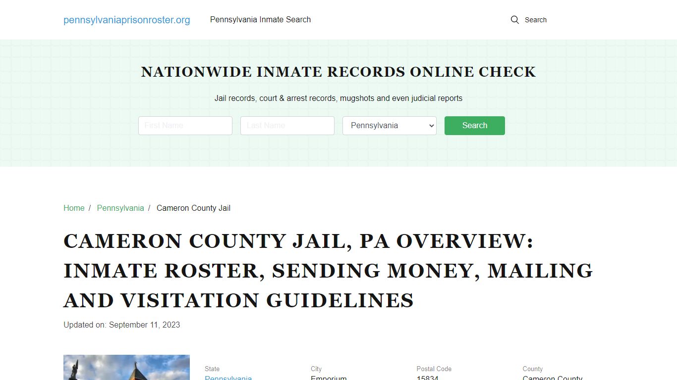 Cameron County Jail, PA: Offender Search, Visitation & Contact Info