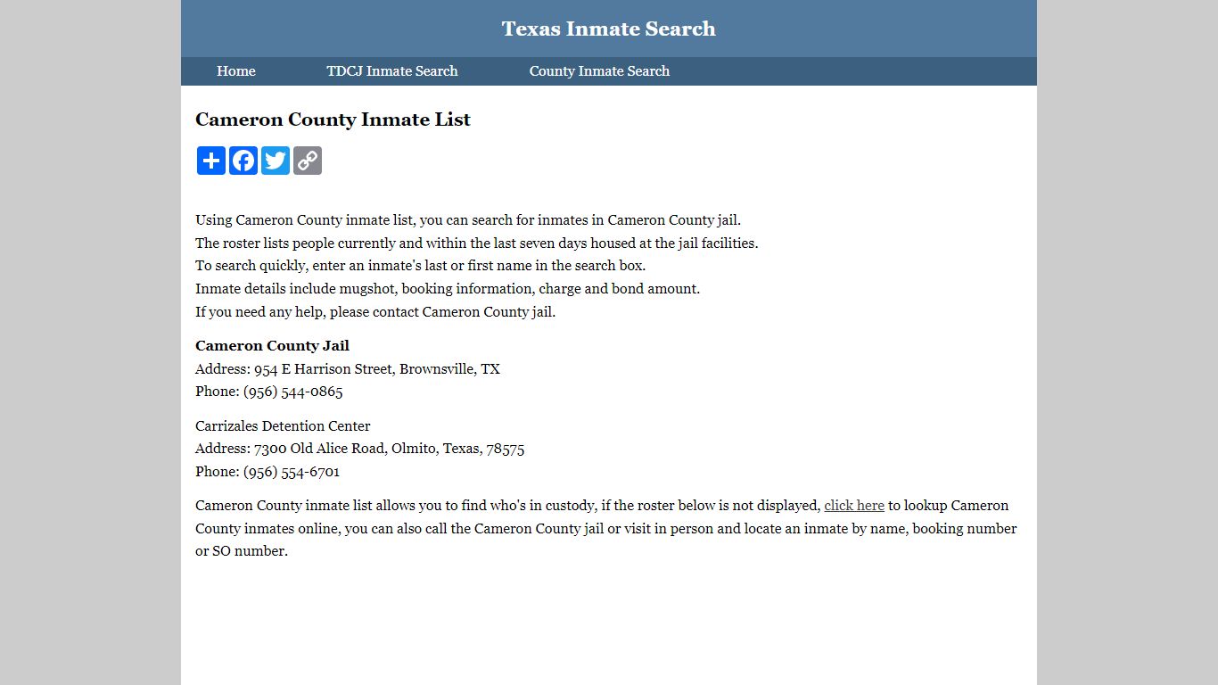 Cameron County Inmate List - Texas Inmate Search