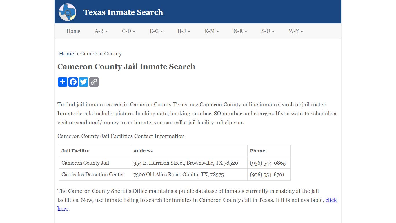Cameron County Jail Inmate Search