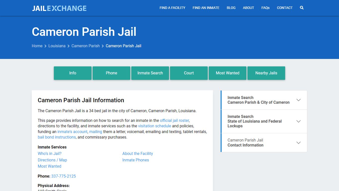 Cameron Parish Jail, LA Inmate Search, Information