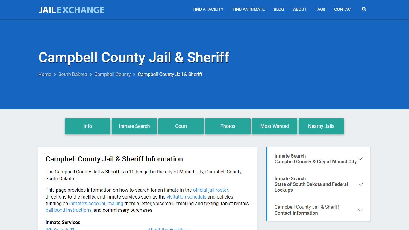 Campbell County Jail & Sheriff, SD Inmate Search, Information