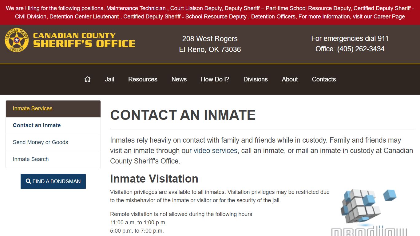 Contact an Inmate - Canadian County Sheriff's Office