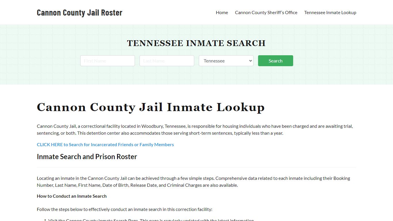 Cannon County Jail Roster Lookup, TN, Inmate Search