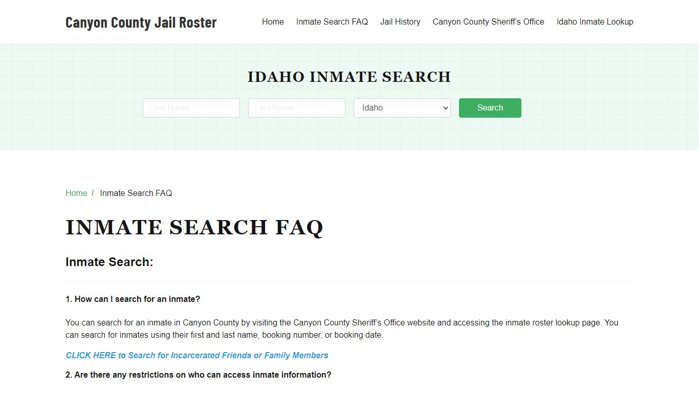 Inmate Search FAQ - Canyon County, ID