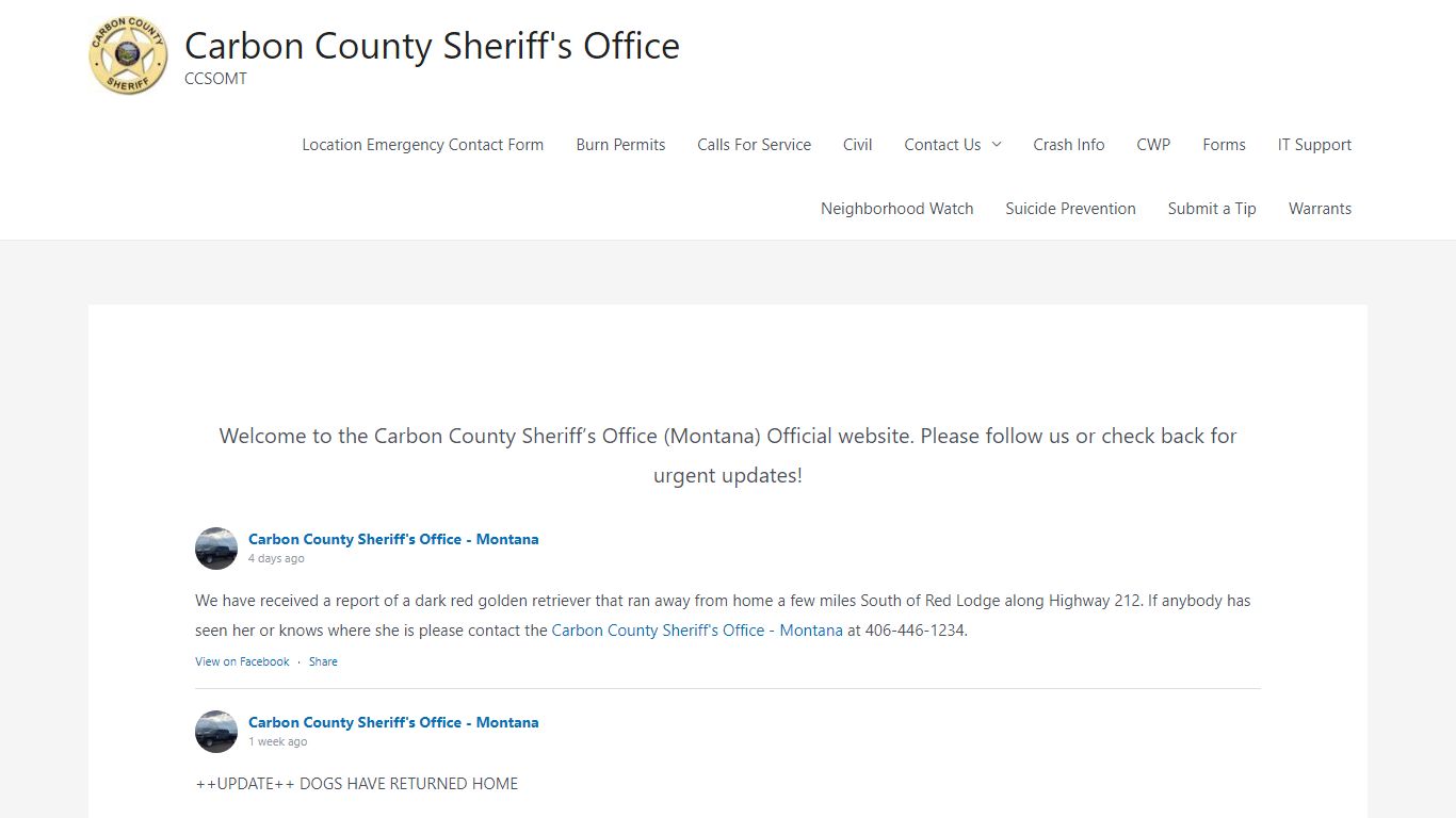 Carbon County Sheriff's Office – CCSOMT