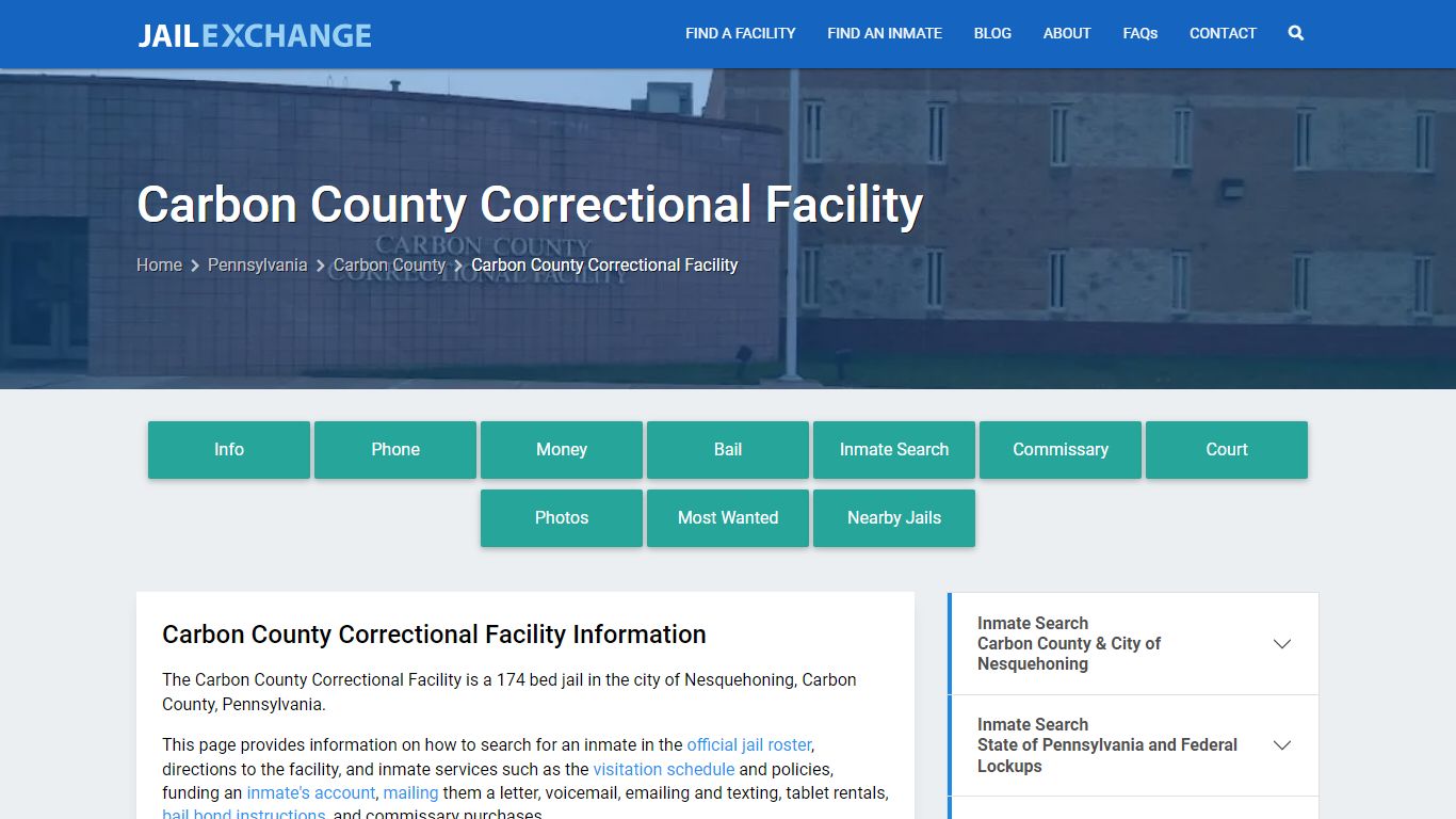 Carbon County Correctional Facility, PA Inmate Search, Information