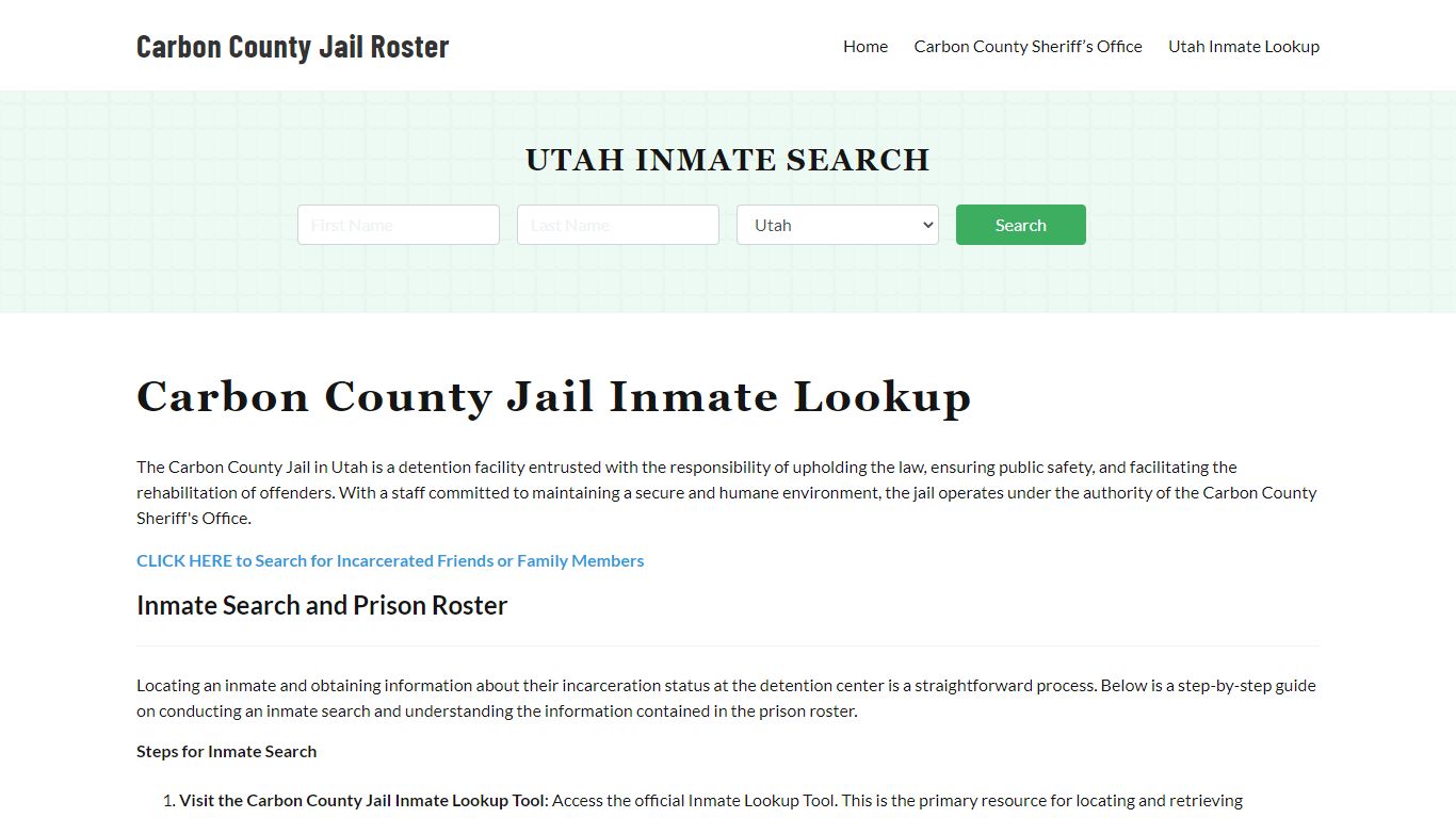 Carbon County Jail Roster Lookup, UT, Inmate Search