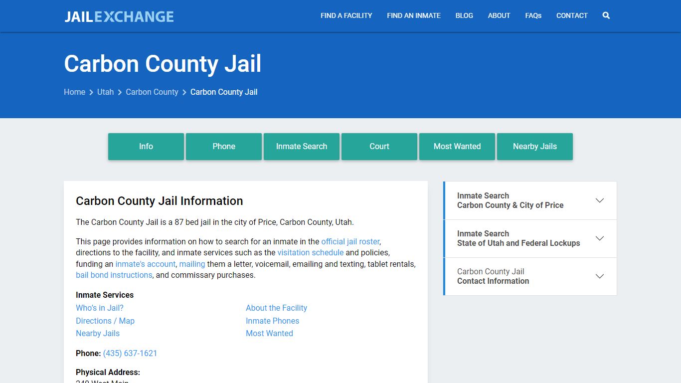 Carbon County Jail, UT Inmate Search, Information