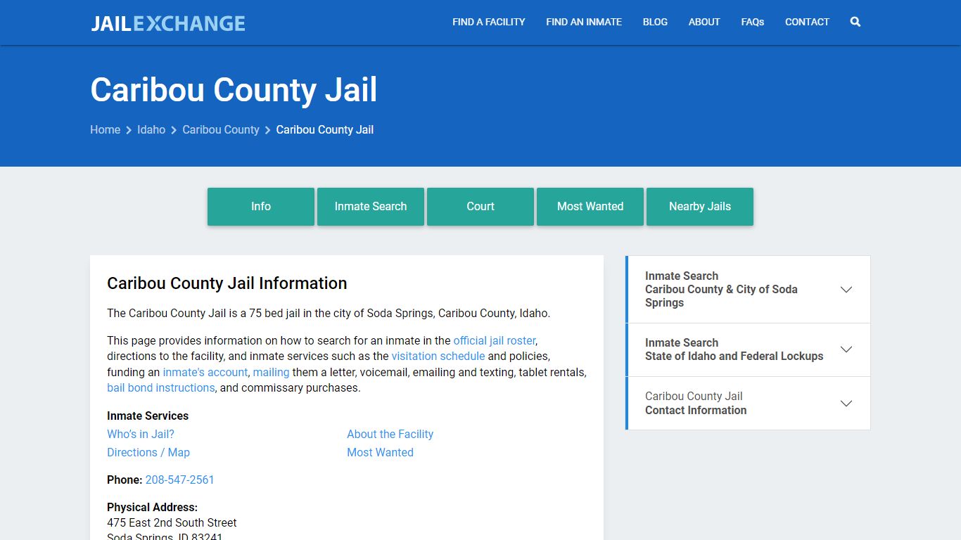 Caribou County Jail, ID Inmate Search, Information
