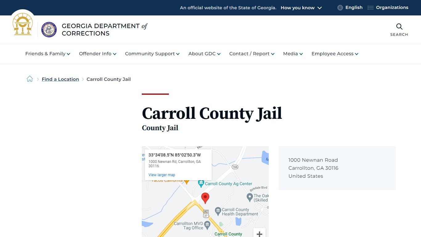 Carroll County Jail | Georgia Department of Corrections