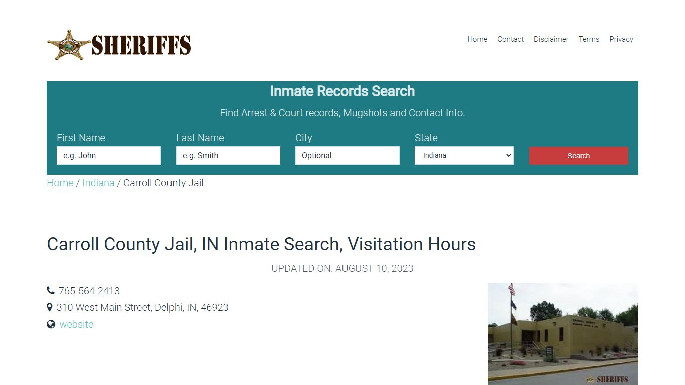 Carroll County Jail, IN Inmate Search, Visitation Hours