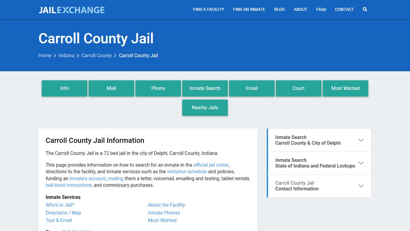 Carroll County Jail, IN Inmate Search, Information