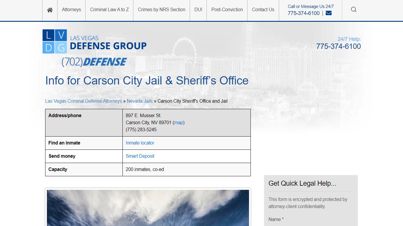 Carson City Jail and Sheriff's Office - Facts & Info - Shouse Law Group