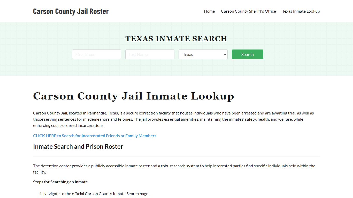 Carson County Jail Roster Lookup, TX, Inmate Search