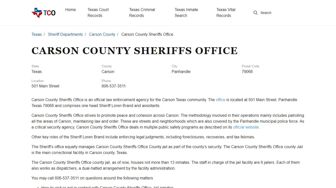 Carson County Sheriffs Office - txcountyoffices.org