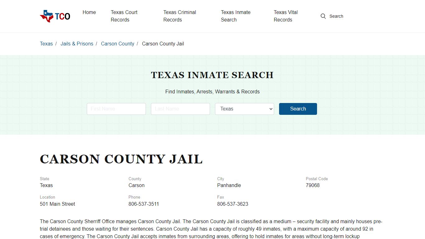 Carson County Jail in Panhandle, TX - Contact Information and Public ...