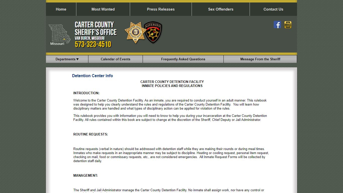Detention Center Info - Carter County MO Sheriff