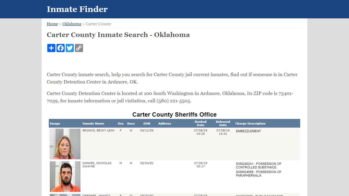 Carter County Inmate Search - Oklahoma
