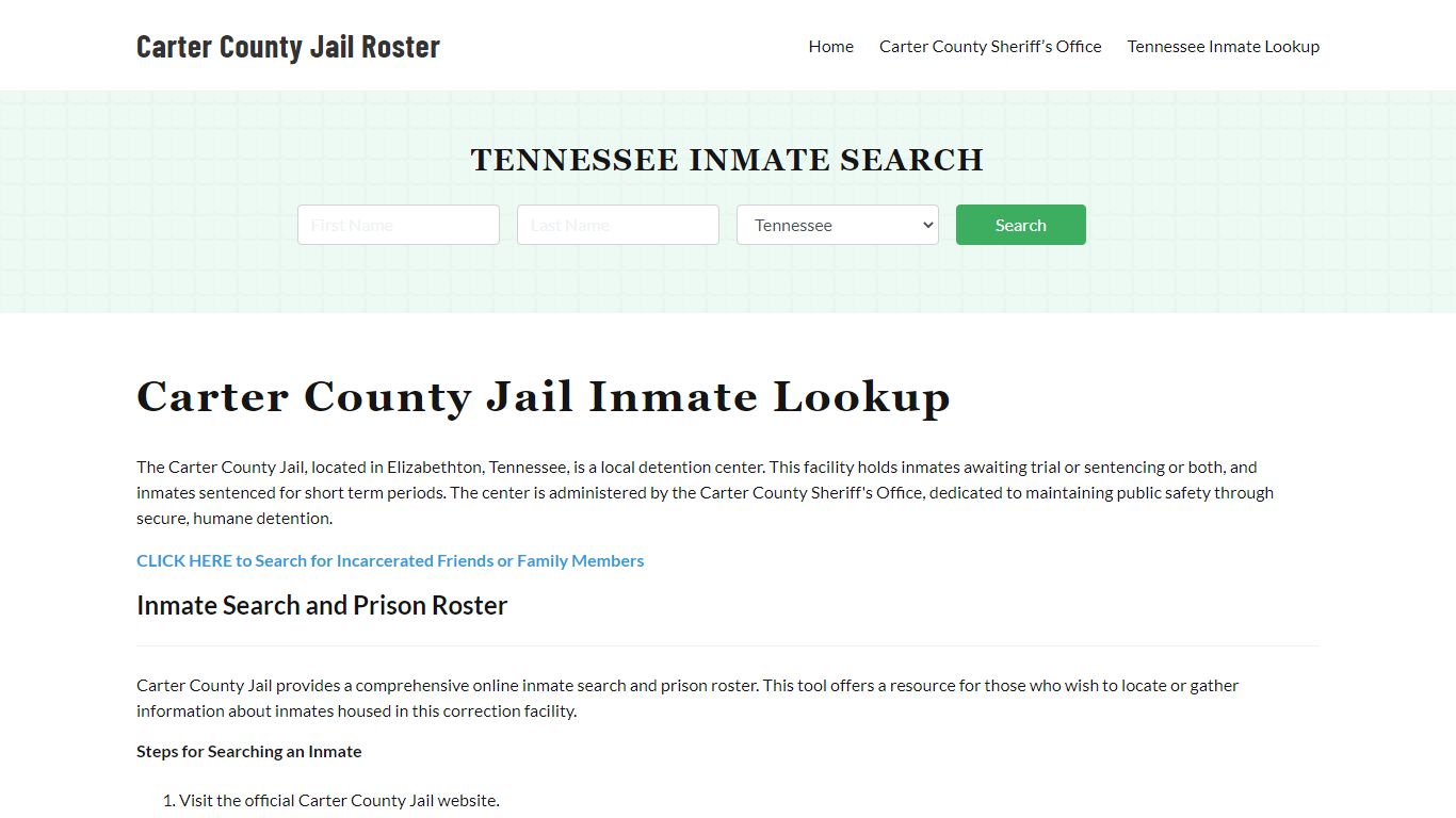 Carter County Jail Roster Lookup, TN, Inmate Search