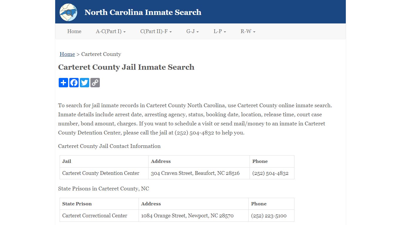 Carteret County Jail Inmate Search