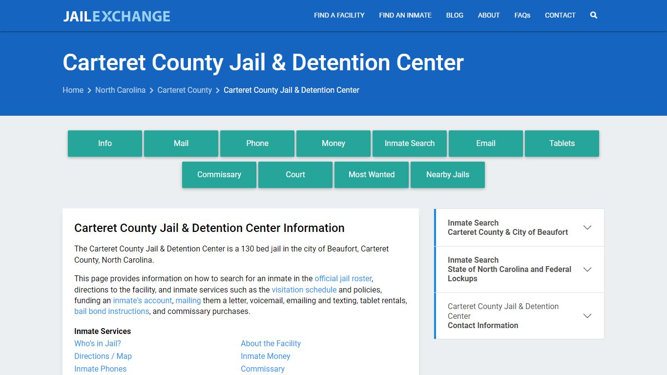 Carteret County Jail & Detention Center, NC Inmate Search, Information