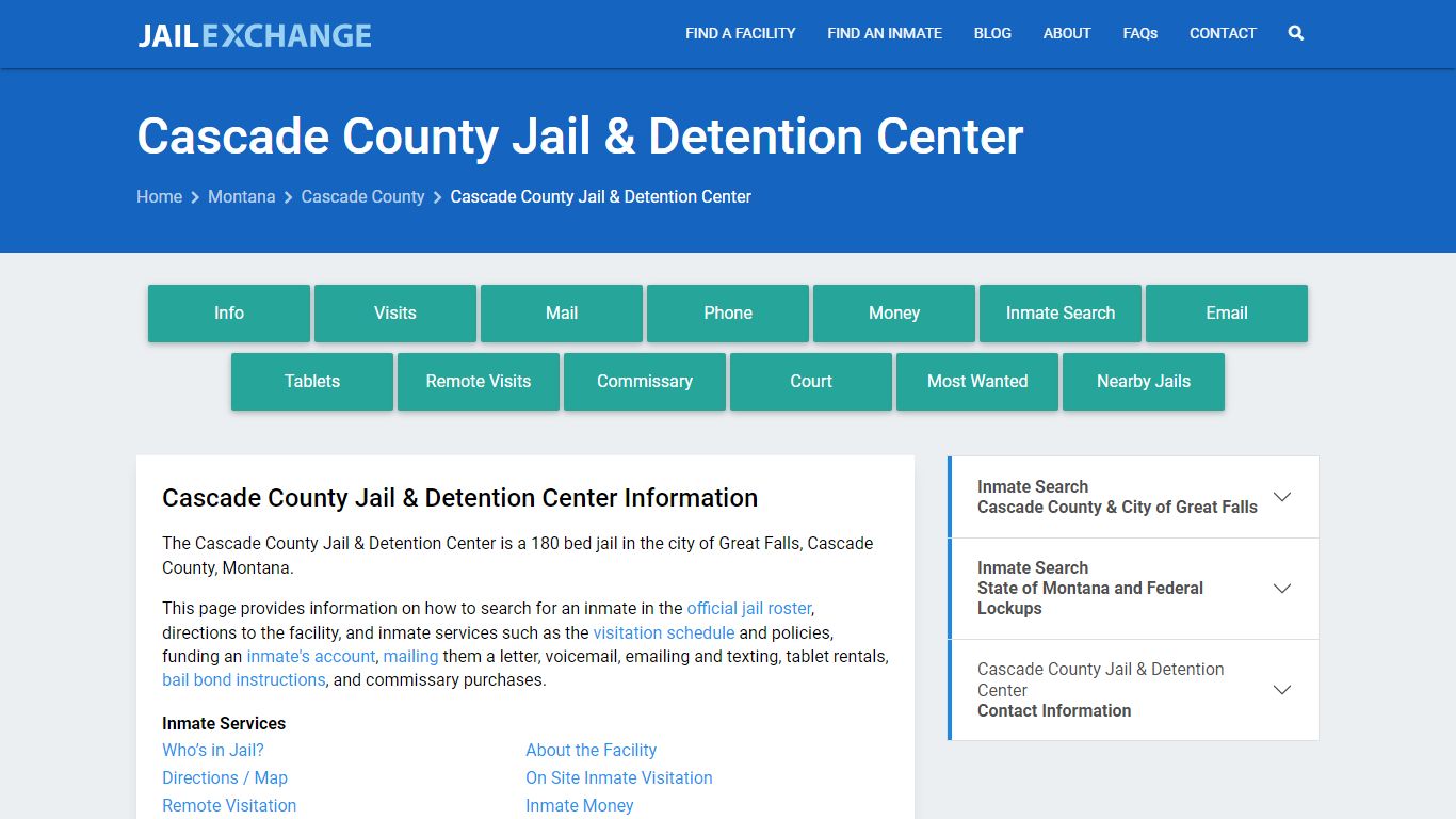 Cascade County Jail & Detention Center, MT Inmate Search, Information