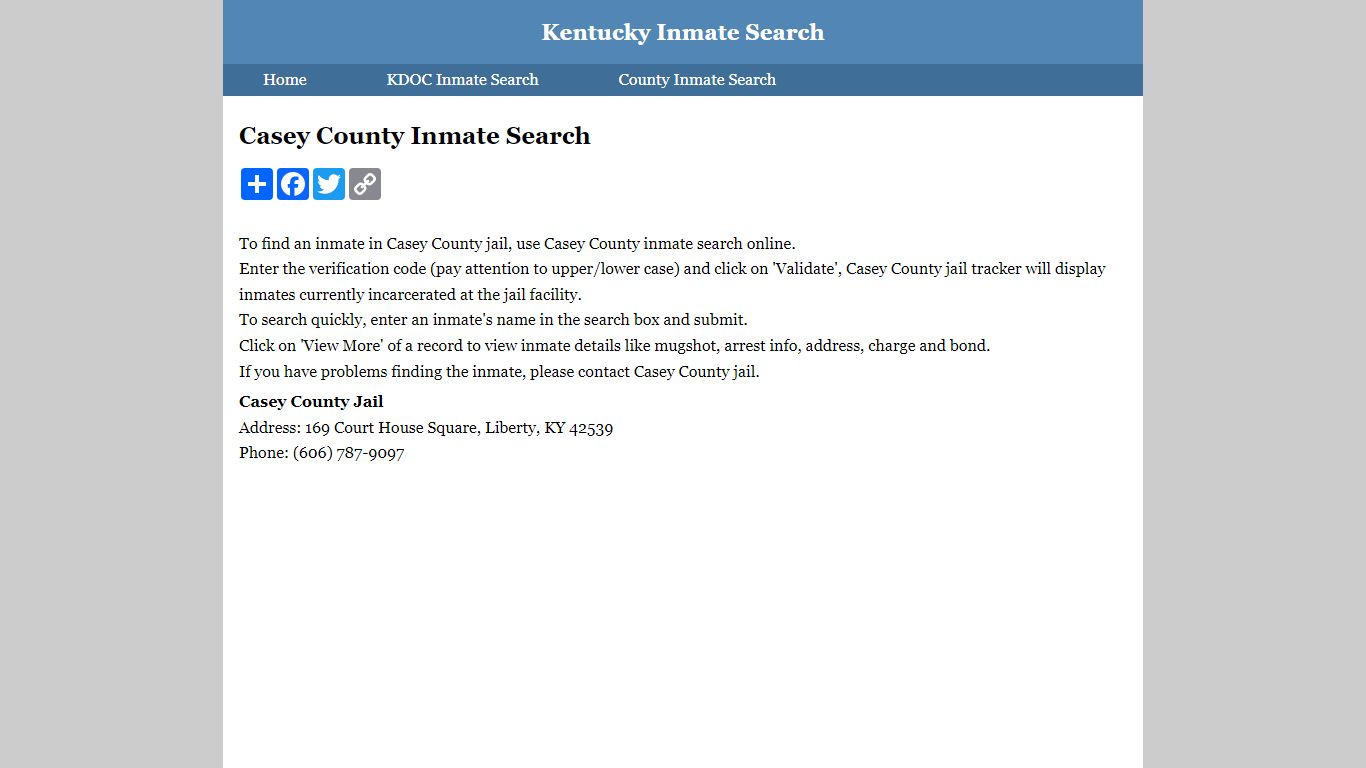 Casey County Inmate Search