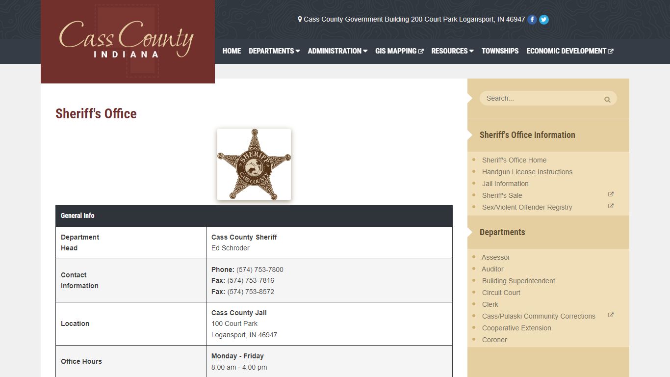 Cass County Indiana: Sheriff's Department