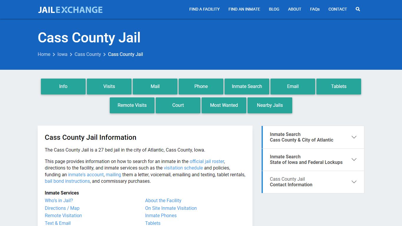 Cass County Jail, IA Inmate Search, Information