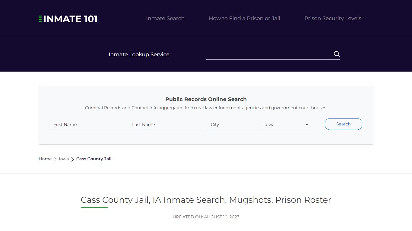 Cass County Jail, IA Inmate Search, Mugshots, Prison Roster