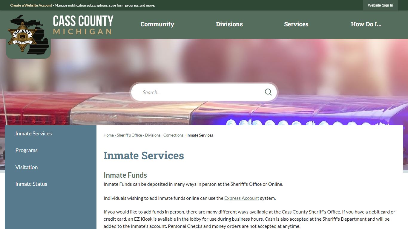 Inmate Services | Cass County, MI