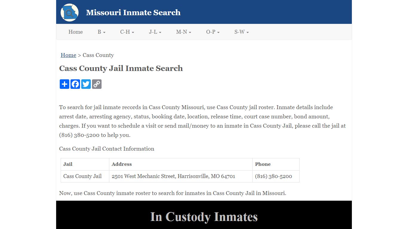 Cass County Jail Inmate Search