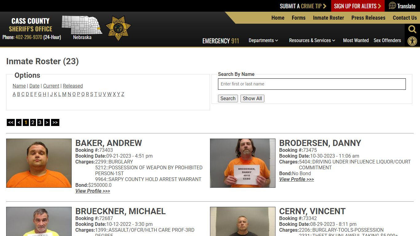 Inmate Roster - Current Inmates - Cass County NE Sheriff's Office