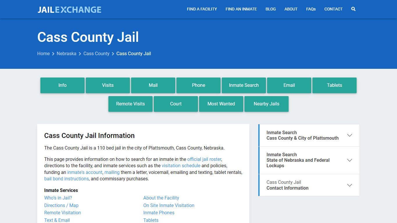 Cass County Jail, NE Inmate Search, Information