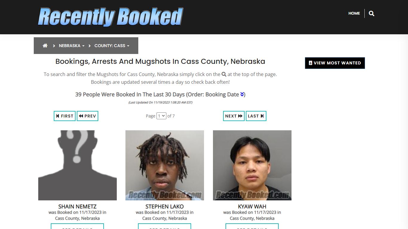 Recent bookings, Arrests, Mugshots in Cass County, Nebraska