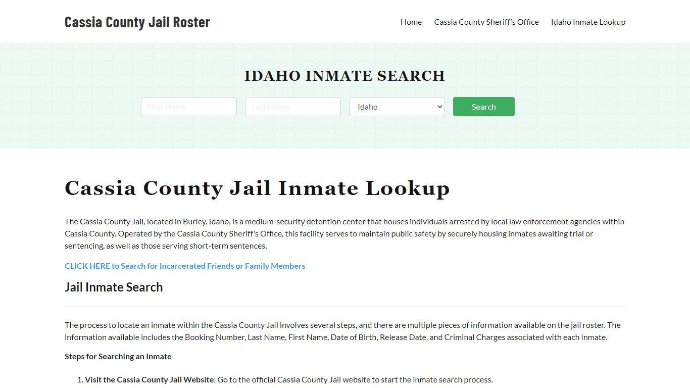 Cassia County Jail Roster Lookup, ID, Inmate Search